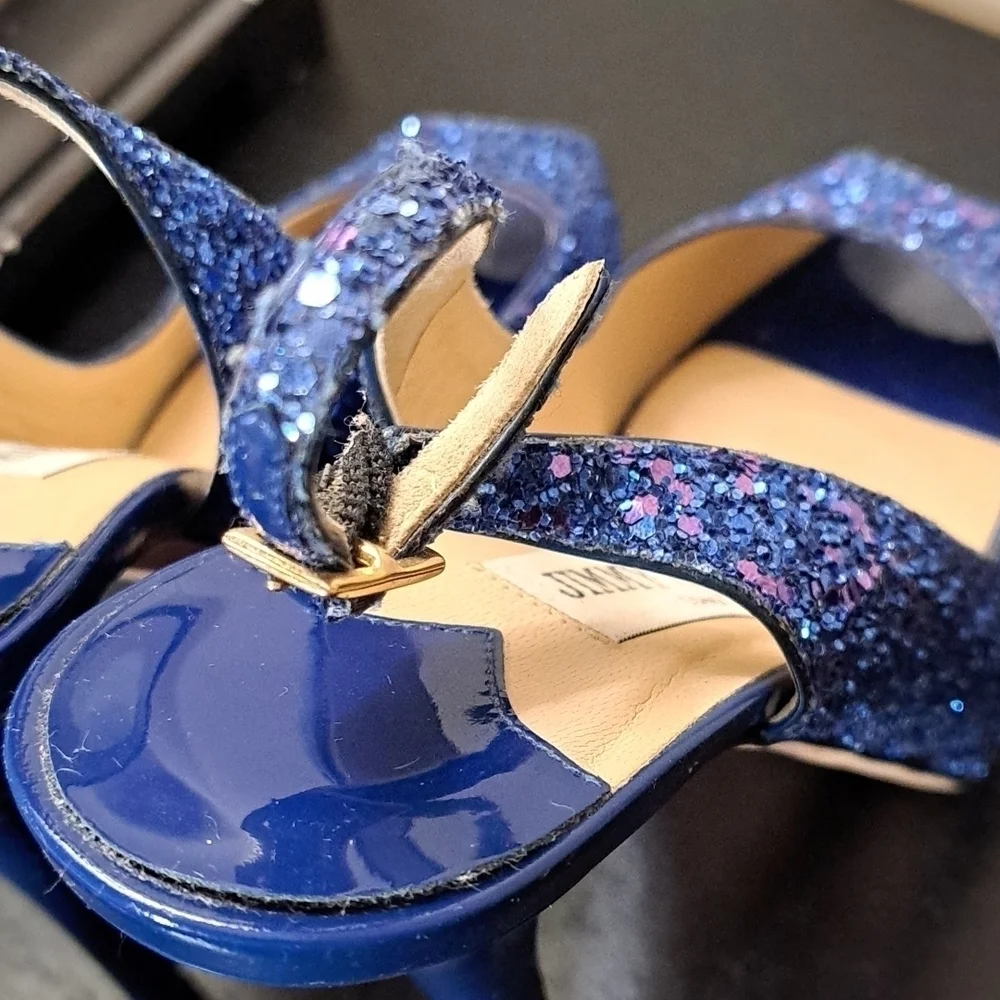 Jimmy Choo Open Toe Glitter Shoes 12cm lift Size 36.5 - Picture 11 of 12